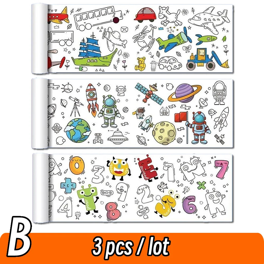 0.9/3M Space Food Animal Canvas Children's Drawing Roll DIY Coloring Paper Roll Color Filling Graffiti Paper-cut Painting School