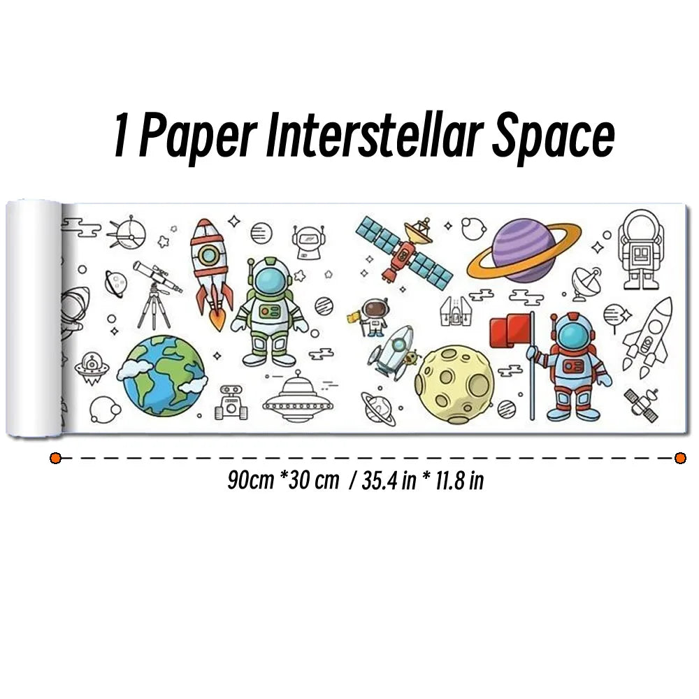 0.9/3M Space Food Animal Canvas Children's Drawing Roll DIY Coloring Paper Roll Color Filling Graffiti Paper-cut Painting School