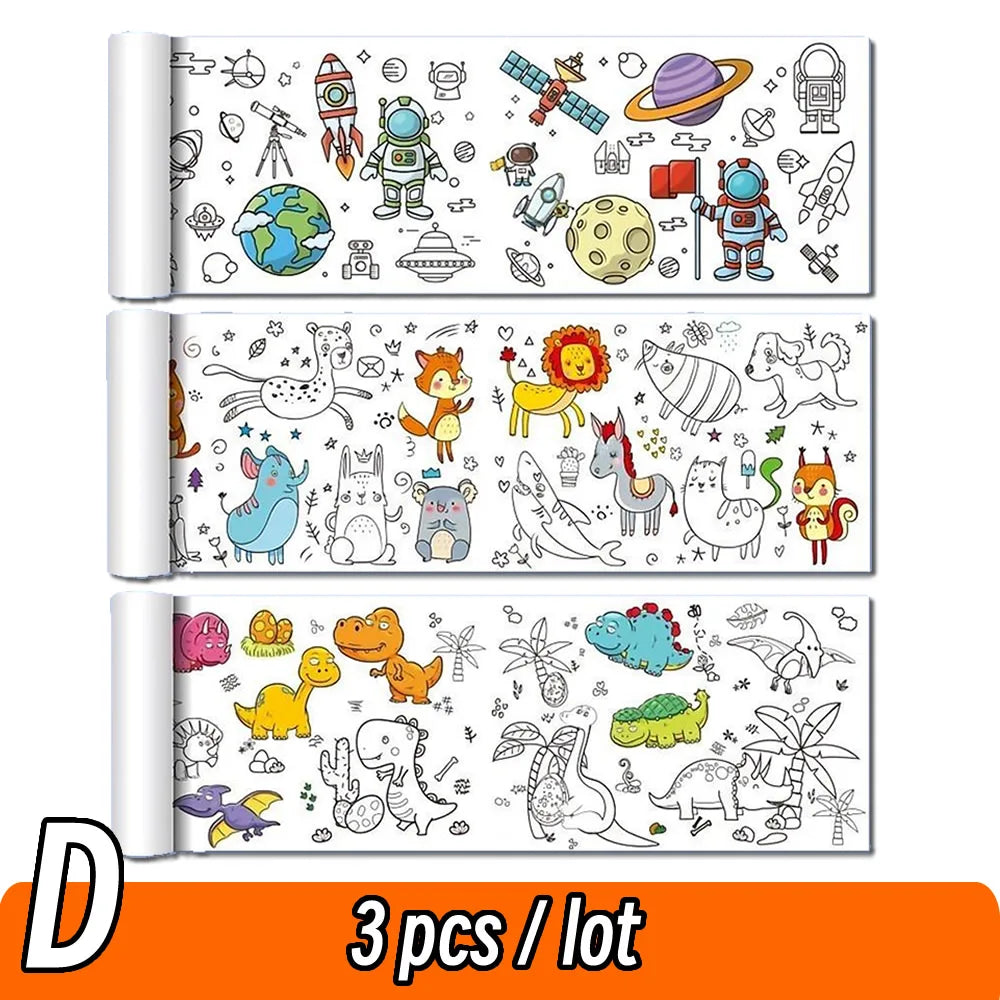 0.9/3M Space Food Animal Canvas Children's Drawing Roll DIY Coloring Paper Roll Color Filling Graffiti Paper-cut Painting School