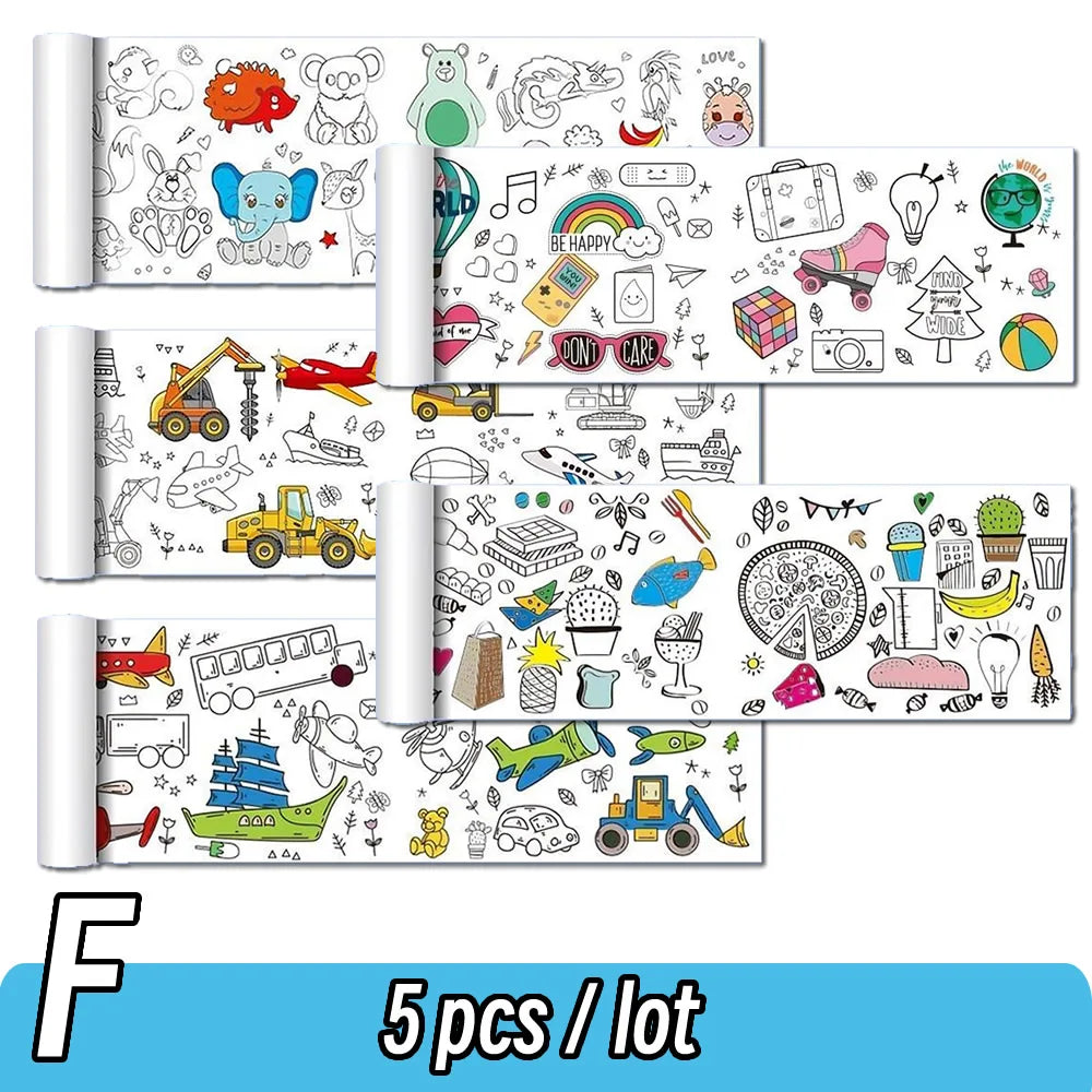 0.9/3M Space Food Animal Canvas Children's Drawing Roll DIY Coloring Paper Roll Color Filling Graffiti Paper-cut Painting School