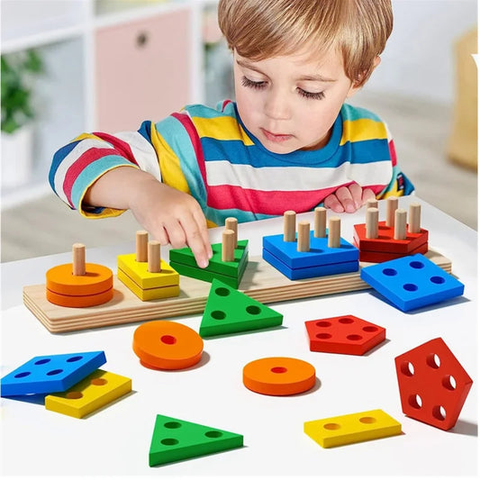 Montessori Wooden Toys Color Shape Matching Puzzle Game Colorful Beaded Color Cognition Early Educational Toys Gift for Children