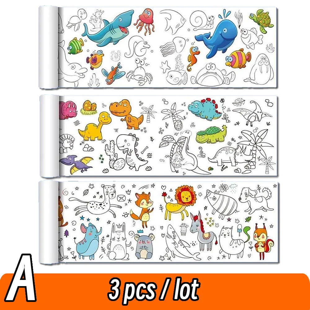0.9/3M Space Food Animal Canvas Children's Drawing Roll DIY Coloring Paper Roll Color Filling Graffiti Paper-cut Painting School