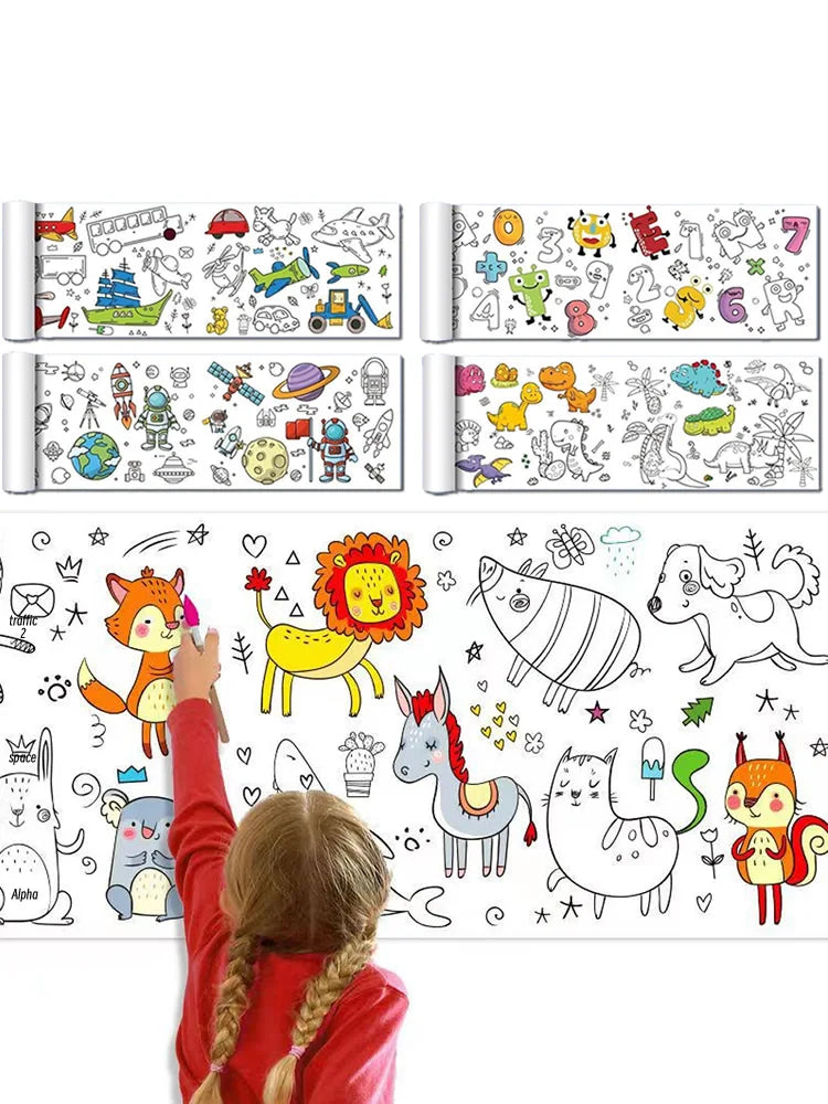 0.9/3M Space Food Animal Canvas Children's Drawing Roll DIY Coloring Paper Roll Color Filling Graffiti Paper-cut Painting School