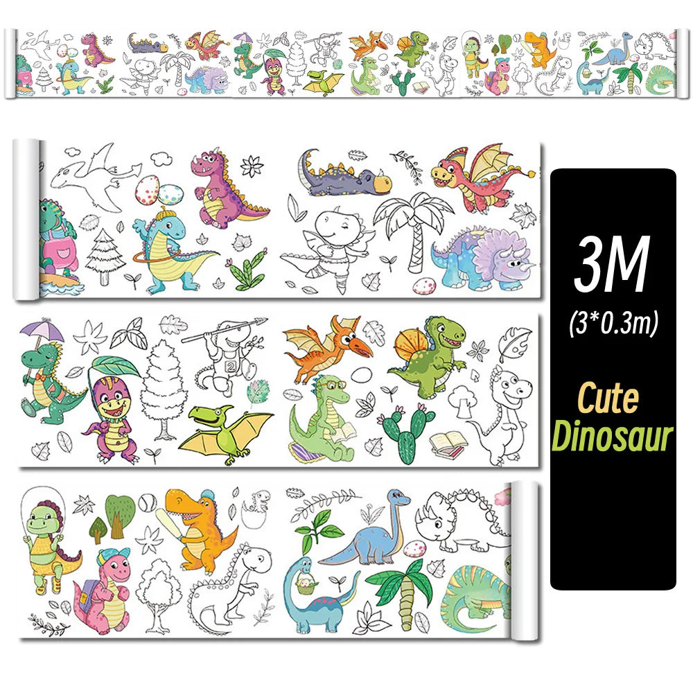 0.9/3M Space Food Animal Canvas Children's Drawing Roll DIY Coloring Paper Roll Color Filling Graffiti Paper-cut Painting School