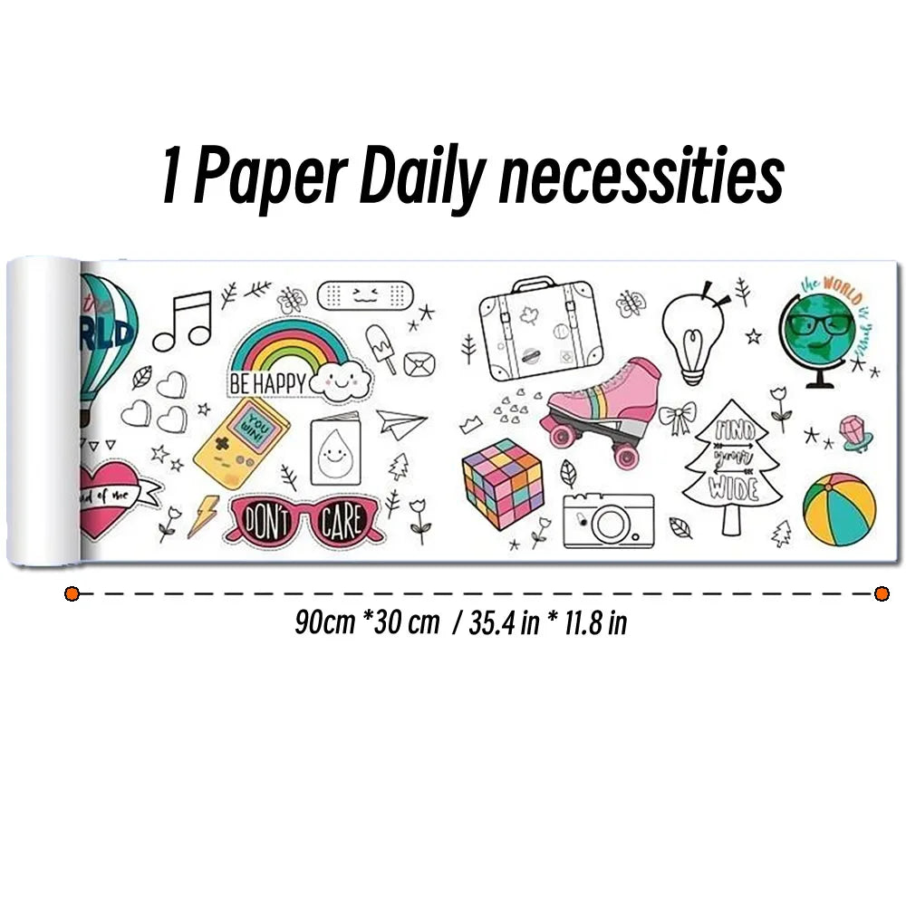 0.9/3M Space Food Animal Canvas Children's Drawing Roll DIY Coloring Paper Roll Color Filling Graffiti Paper-cut Painting School