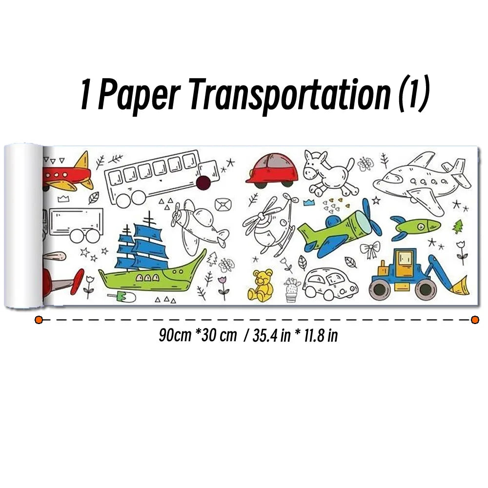 0.9/3M Space Food Animal Canvas Children's Drawing Roll DIY Coloring Paper Roll Color Filling Graffiti Paper-cut Painting School