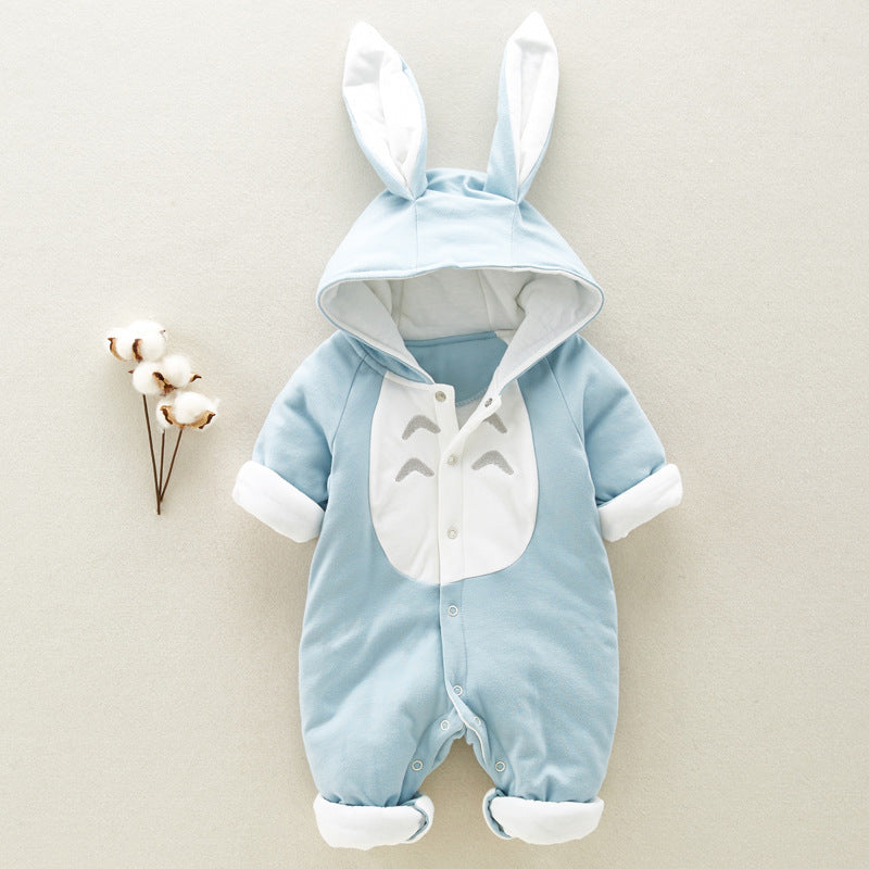 The new cotton padded  baby romper thickened chinchilla hooded cotton baby Onesies newborn go climbing clothes