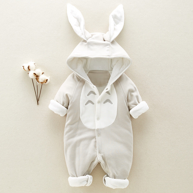 The new cotton padded  baby romper thickened chinchilla hooded cotton baby Onesies newborn go climbing clothes