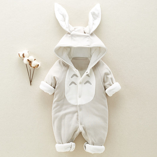 The new cotton padded  baby romper thickened chinchilla hooded cotton baby Onesies newborn go climbing clothes