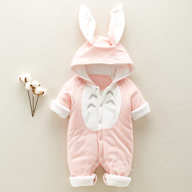 The new cotton padded  baby romper thickened chinchilla hooded cotton baby Onesies newborn go climbing clothes