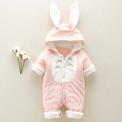 The new cotton padded  baby romper thickened chinchilla hooded cotton baby Onesies newborn go climbing clothes