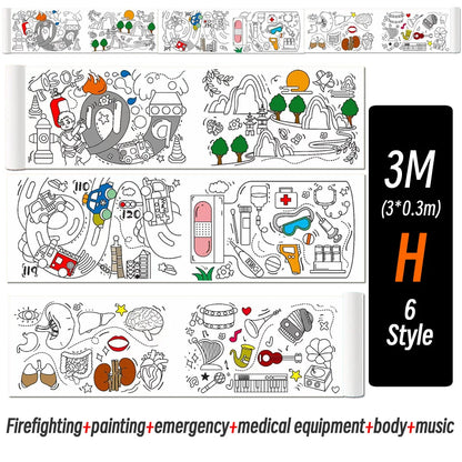0.9/3M Space Food Animal Canvas Children's Drawing Roll DIY Coloring Paper Roll Color Filling Graffiti Paper-cut Painting School