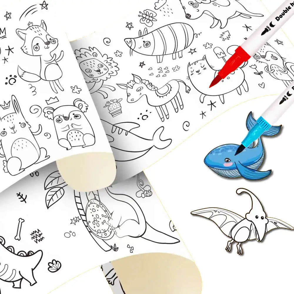 0.9/3M Space Food Animal Canvas Children's Drawing Roll DIY Coloring Paper Roll Color Filling Graffiti Paper-cut Painting School