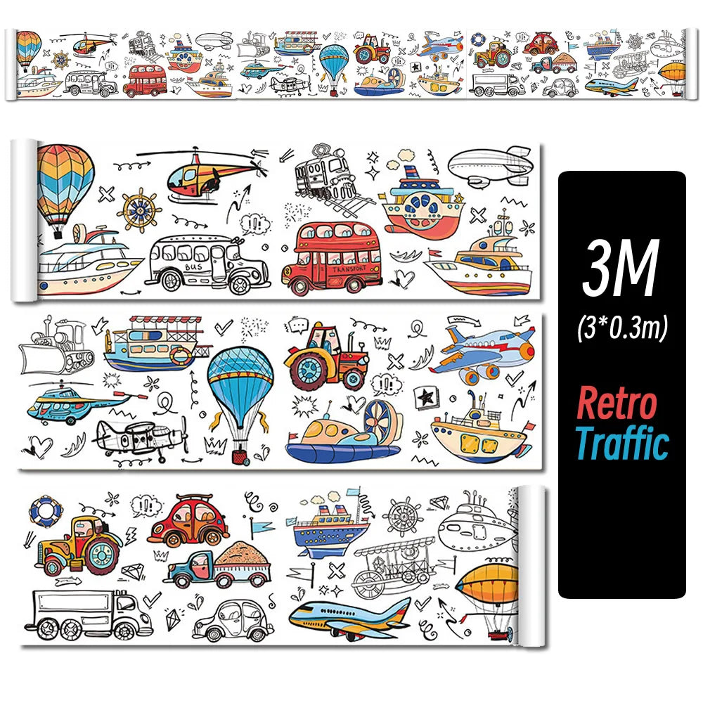 0.9/3M Space Food Animal Canvas Children's Drawing Roll DIY Coloring Paper Roll Color Filling Graffiti Paper-cut Painting School