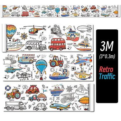 0.9/3M Space Food Animal Canvas Children's Drawing Roll DIY Coloring Paper Roll Color Filling Graffiti Paper-cut Painting School