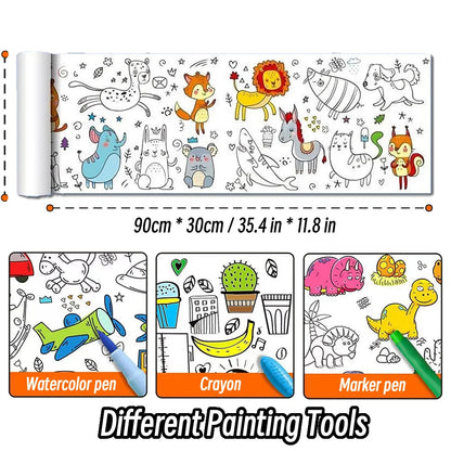 0.9/3M Space Food Animal Canvas Children's Drawing Roll DIY Coloring Paper Roll Color Filling Graffiti Paper-cut Painting School