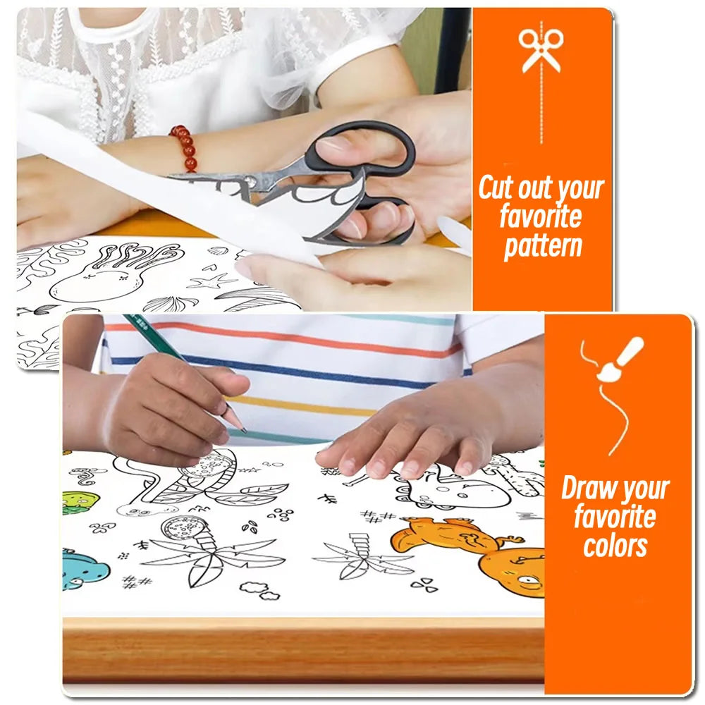 0.9/3M Space Food Animal Canvas Children's Drawing Roll DIY Coloring Paper Roll Color Filling Graffiti Paper-cut Painting School