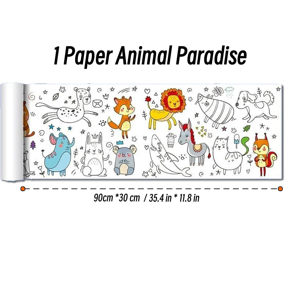 0.9/3M Space Food Animal Canvas Children's Drawing Roll DIY Coloring Paper Roll Color Filling Graffiti Paper-cut Painting School