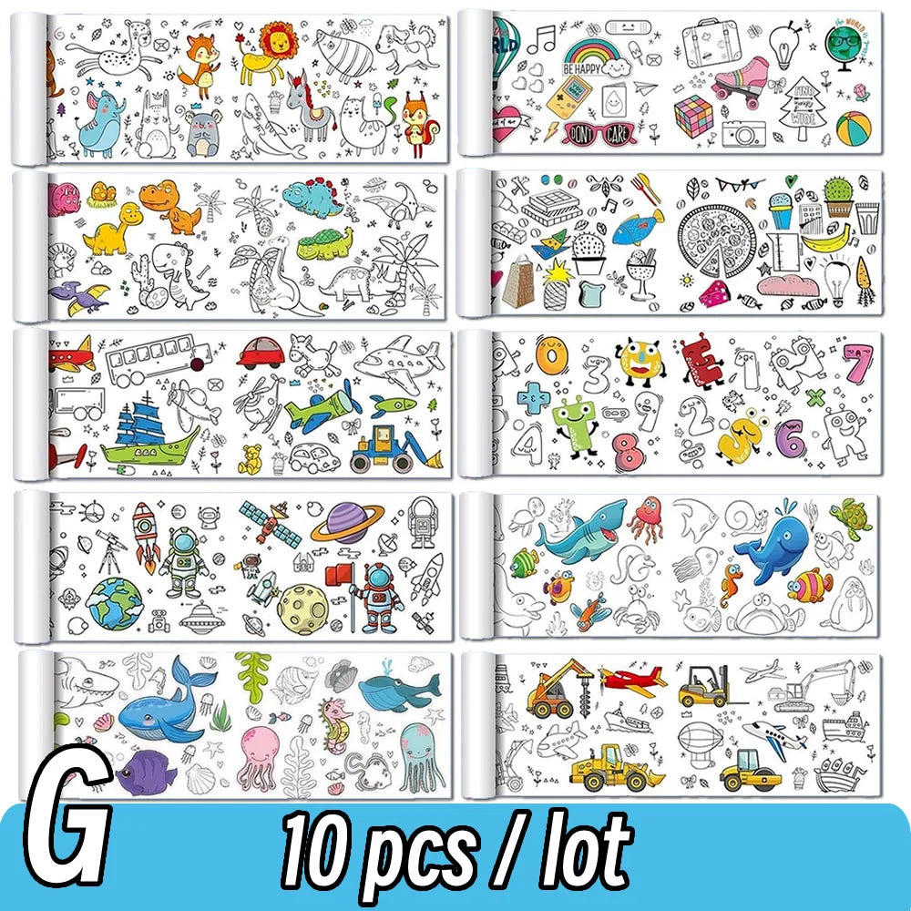 0.9/3M Space Food Animal Canvas Children's Drawing Roll DIY Coloring Paper Roll Color Filling Graffiti Paper-cut Painting School