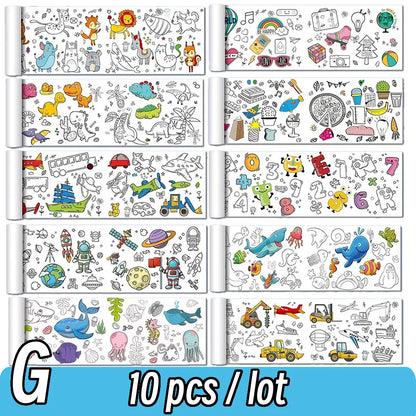0.9/3M Space Food Animal Canvas Children's Drawing Roll DIY Coloring Paper Roll Color Filling Graffiti Paper-cut Painting School