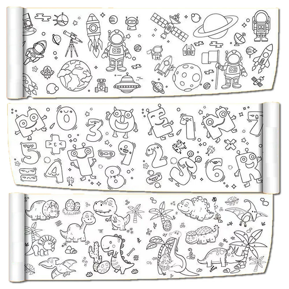 0.9/3M Space Food Animal Canvas Children's Drawing Roll DIY Coloring Paper Roll Color Filling Graffiti Paper-cut Painting School