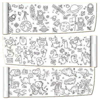 0.9/3M Space Food Animal Canvas Children's Drawing Roll DIY Coloring Paper Roll Color Filling Graffiti Paper-cut Painting School