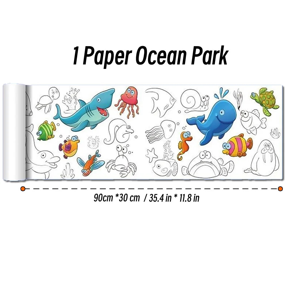 0.9/3M Space Food Animal Canvas Children's Drawing Roll DIY Coloring Paper Roll Color Filling Graffiti Paper-cut Painting School