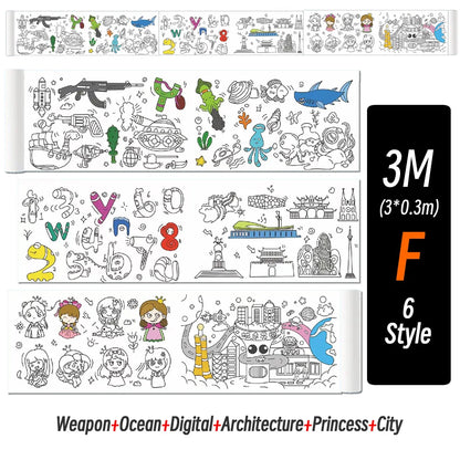 0.9/3M Space Food Animal Canvas Children's Drawing Roll DIY Coloring Paper Roll Color Filling Graffiti Paper-cut Painting School