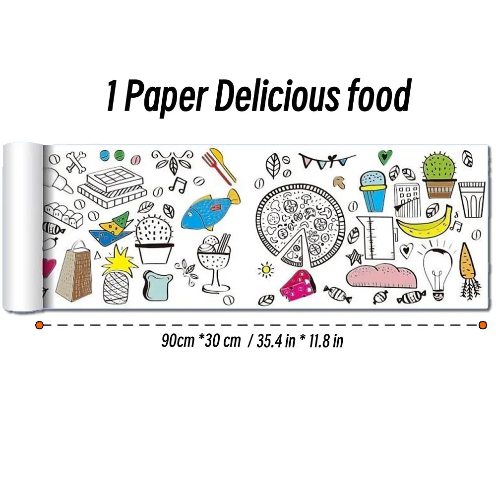0.9/3M Space Food Animal Canvas Children's Drawing Roll DIY Coloring Paper Roll Color Filling Graffiti Paper-cut Painting School