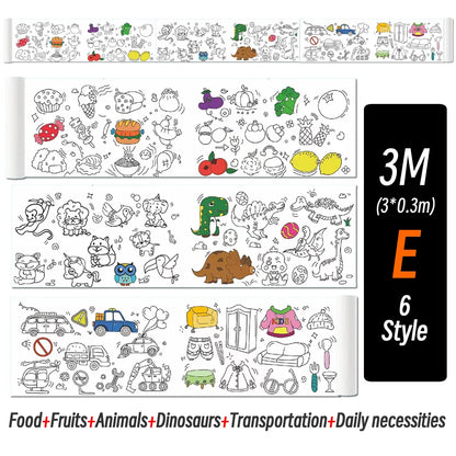0.9/3M Space Food Animal Canvas Children's Drawing Roll DIY Coloring Paper Roll Color Filling Graffiti Paper-cut Painting School