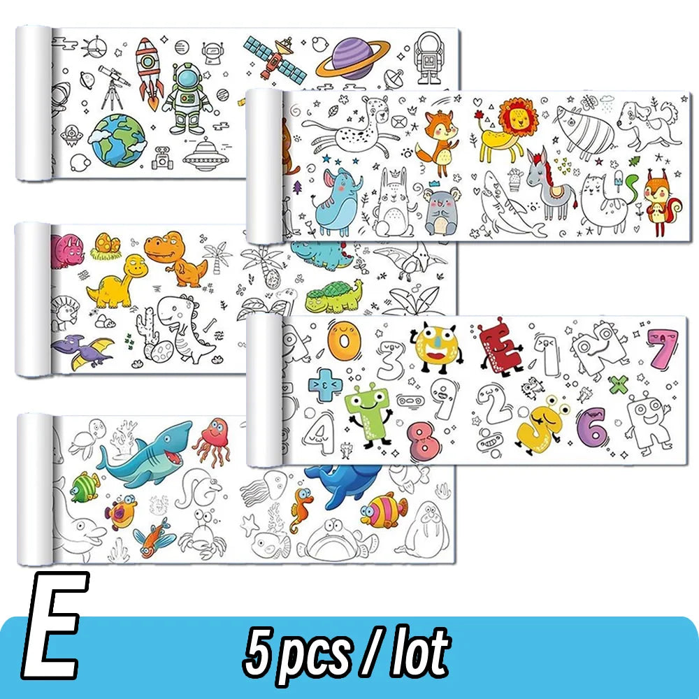 0.9/3M Space Food Animal Canvas Children's Drawing Roll DIY Coloring Paper Roll Color Filling Graffiti Paper-cut Painting School
