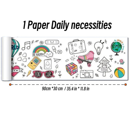 0.9/3M Space Food Animal Canvas Children's Drawing Roll DIY Coloring Paper Roll Color Filling Graffiti Paper-cut Painting School